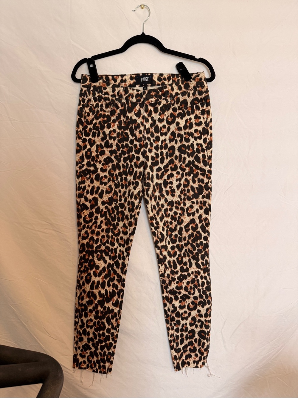 PAIGE Leopard Print Crop Skinny Jeans Size 28 Raw Hem Animal